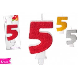 CANDELA NUMERO "5" 6CM ASS.